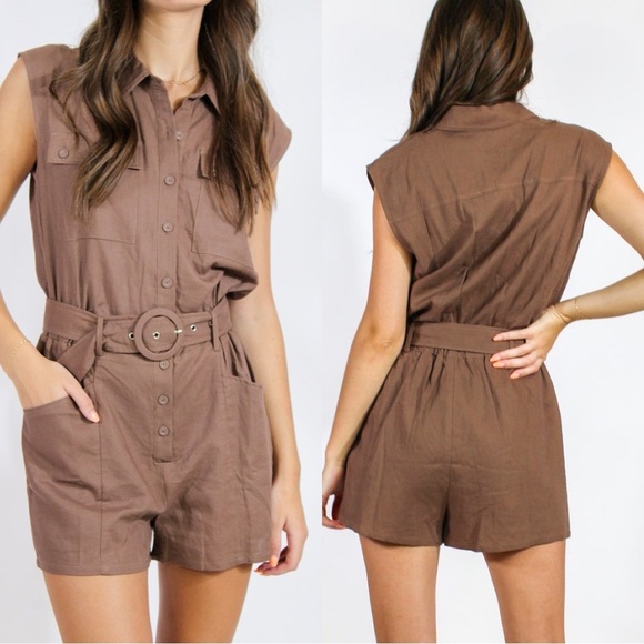 Lelis Brown Romper linen blend Size: S - Picture 1 of 7